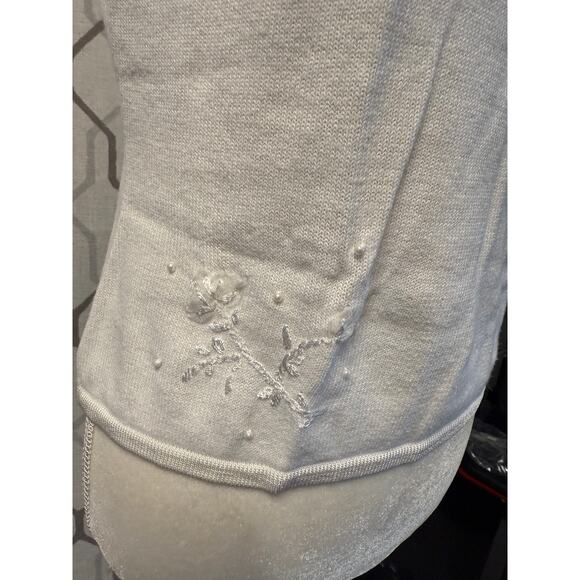 Jason Maxwell boatneck Cream Knit Pearl Embroidered women Blouse sz L - Picture 8 of 10